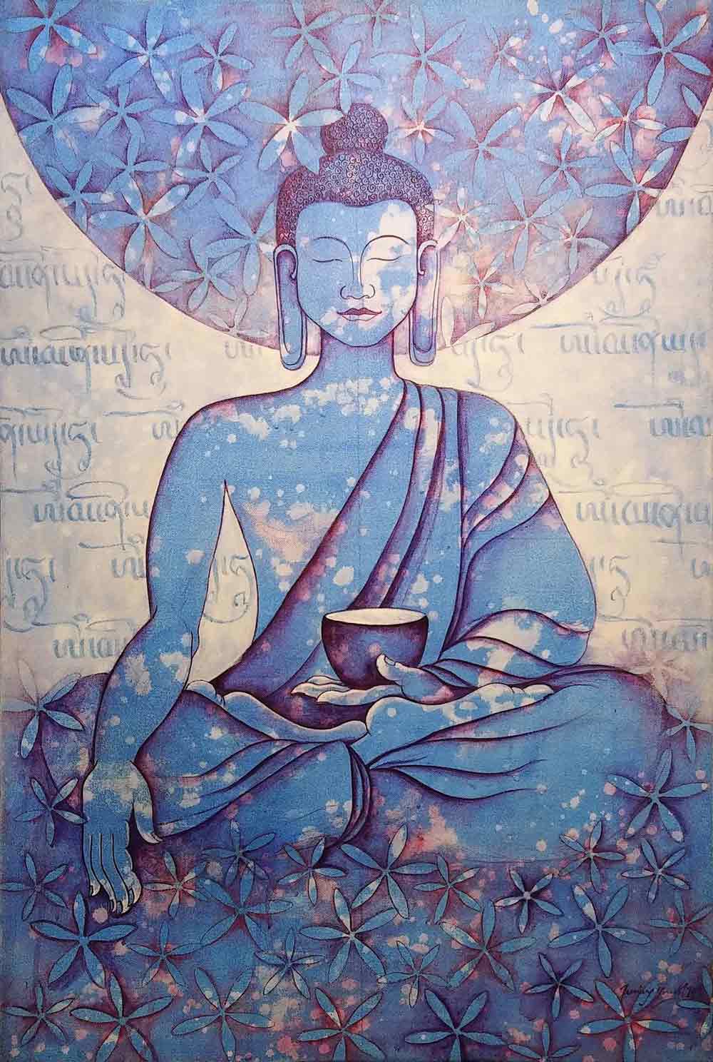 Figurative Painting with Acrylic on Canvas "Buddha-2" art by Tsering Youdol