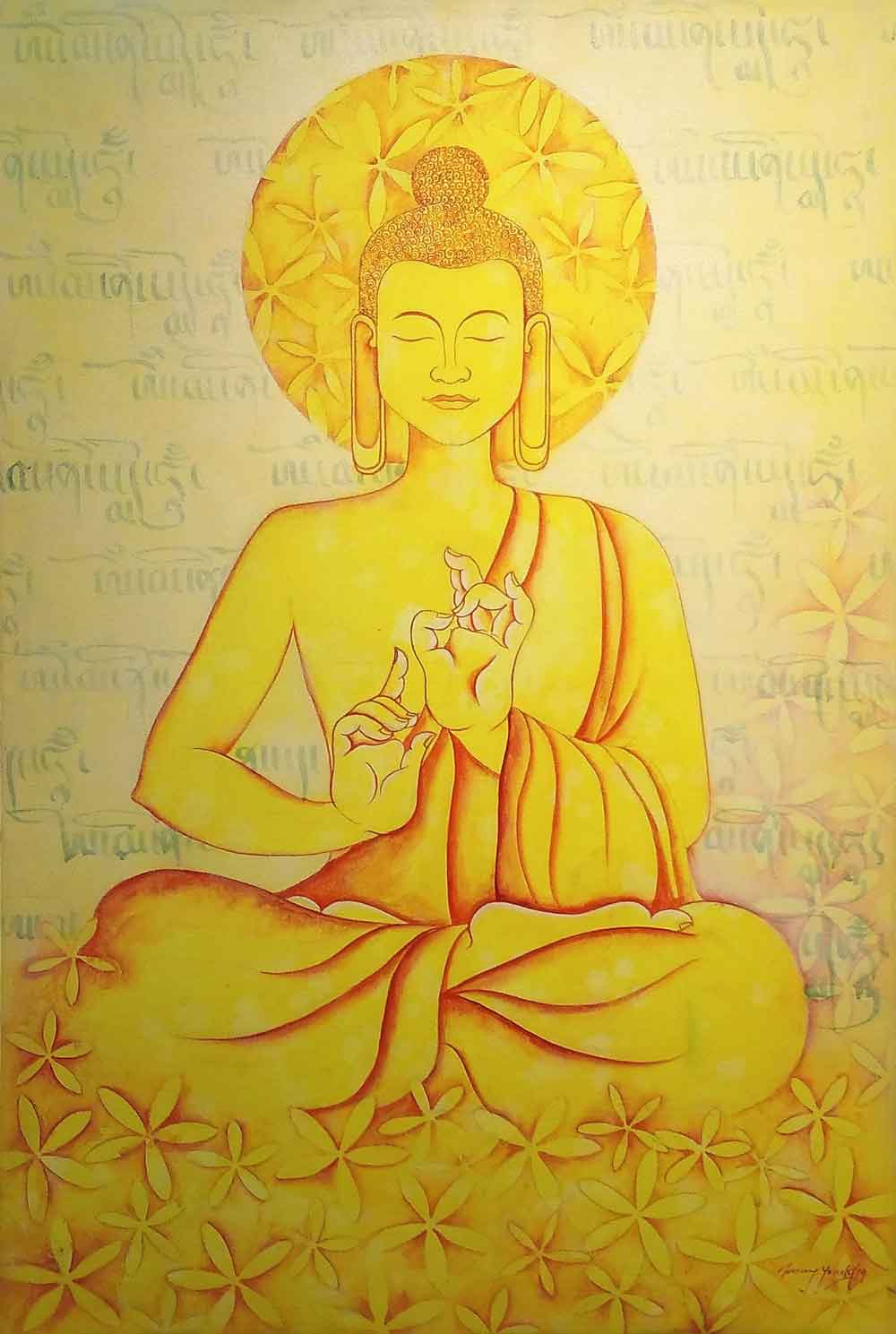 Figurative Painting with Acrylic on Canvas "Buddha-3" art by Tsering Youdol