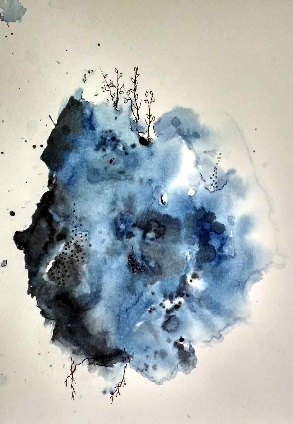 Contemporary Painting with Ink on Paper "Origin" art by Anamika S 