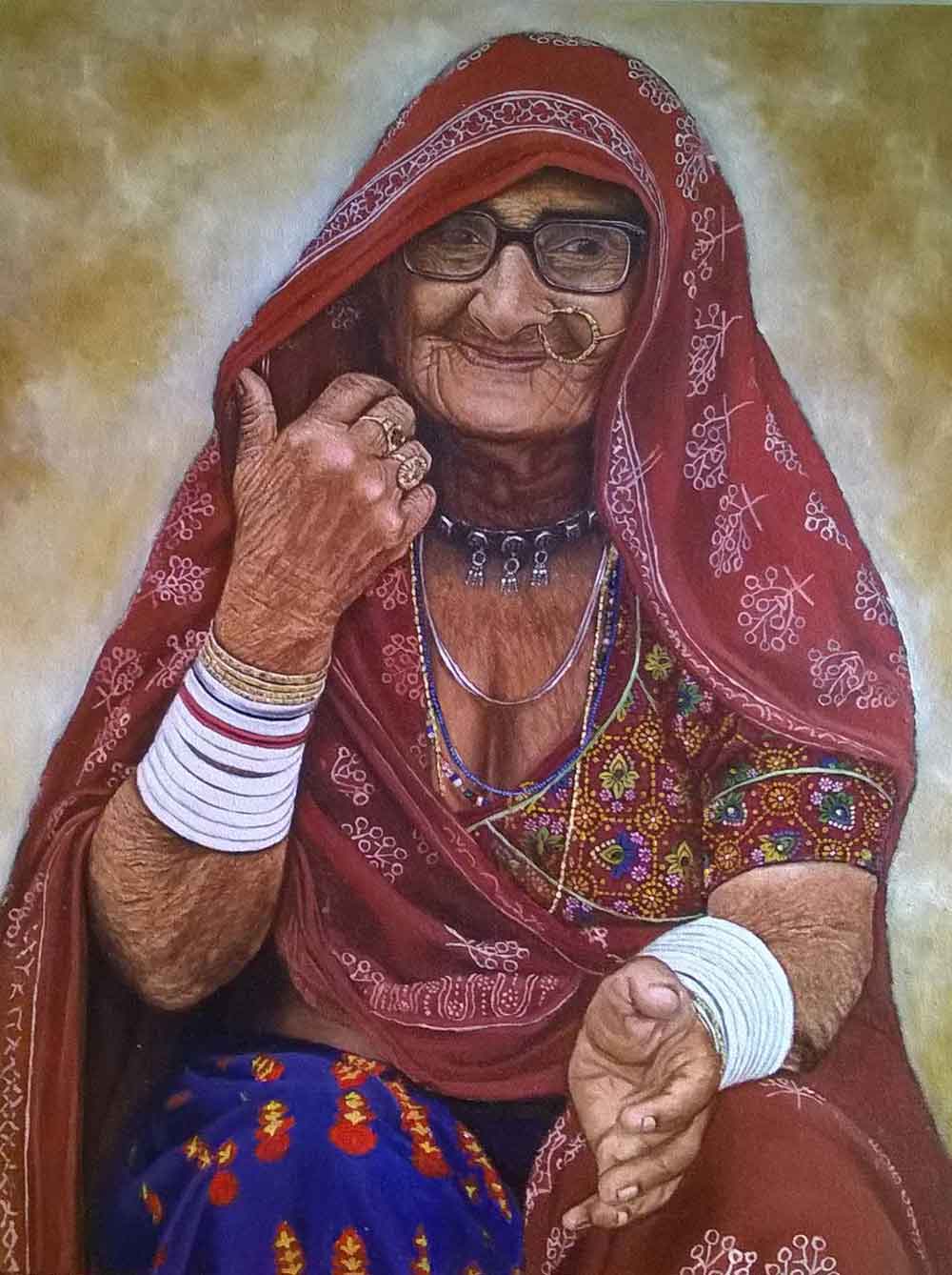 Portraiture Painting with Oil on Canvas "Ageless Beauty" art by Anita Raj