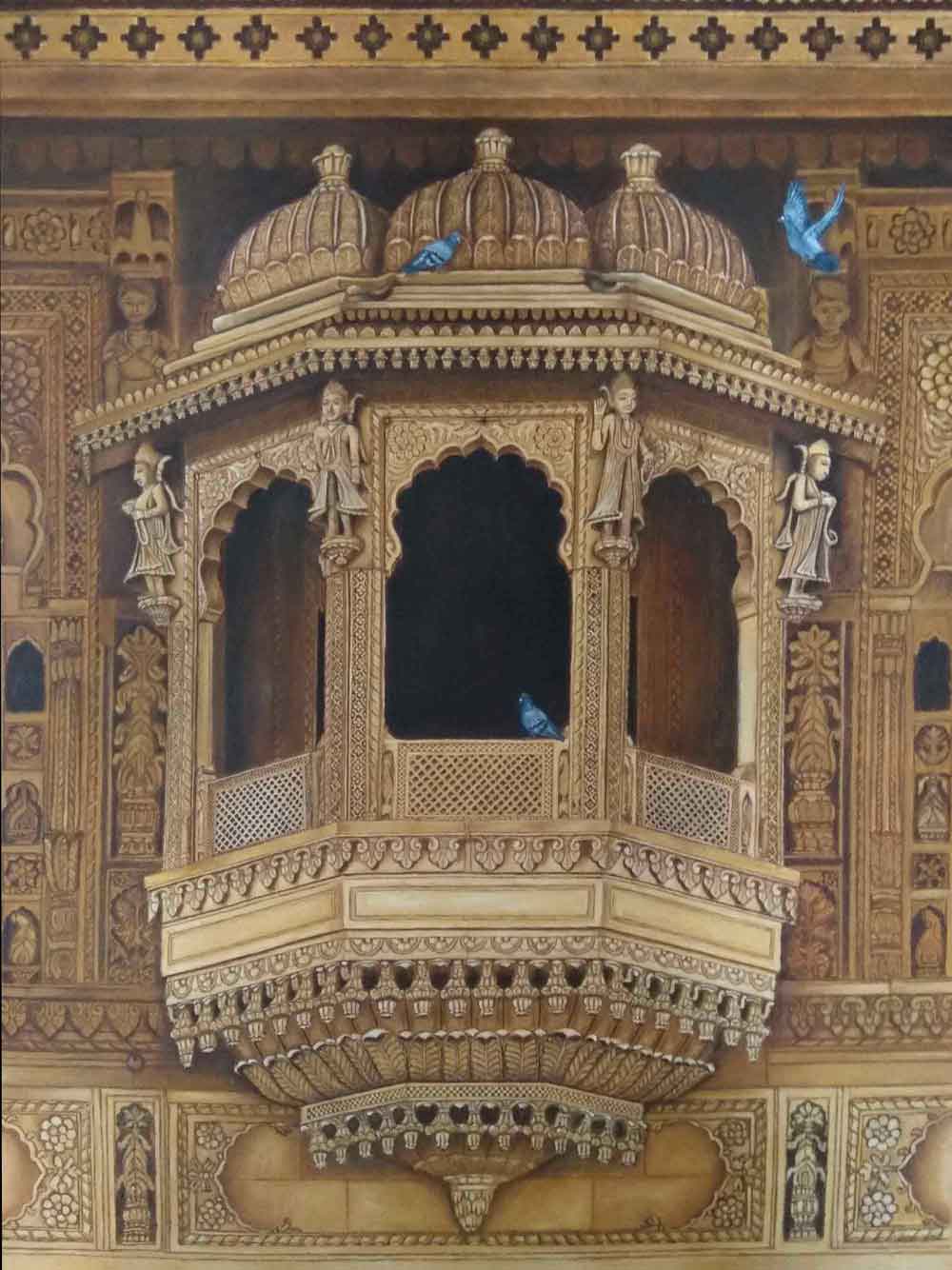 Realism Painting with Oil on Canvas "Jharokha" art by Anita Raj