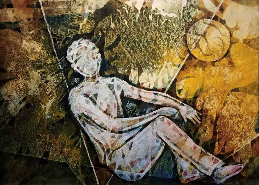Contemporary Painting with Acrylic on Canvas "Alone" art by Bhaskar Singha