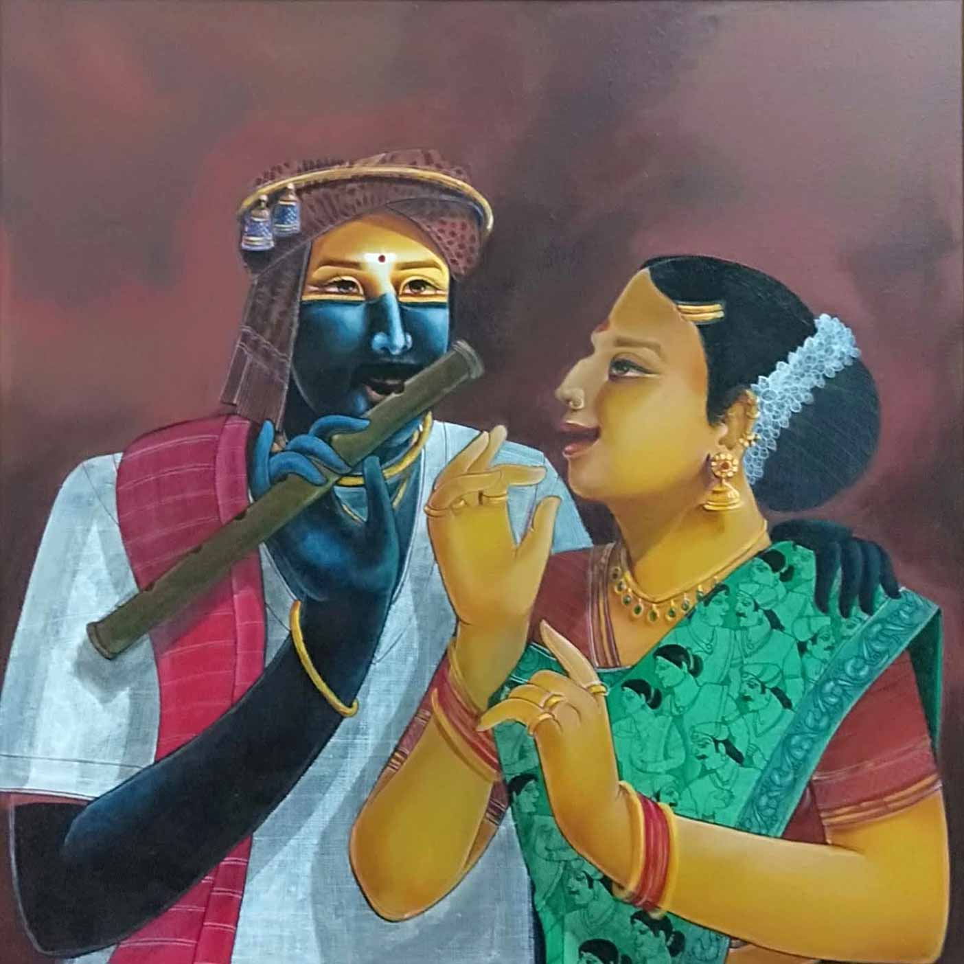 Figurative Painting with Acrylic on Canvas "Couple" art by Chinnaa  Sreepathi