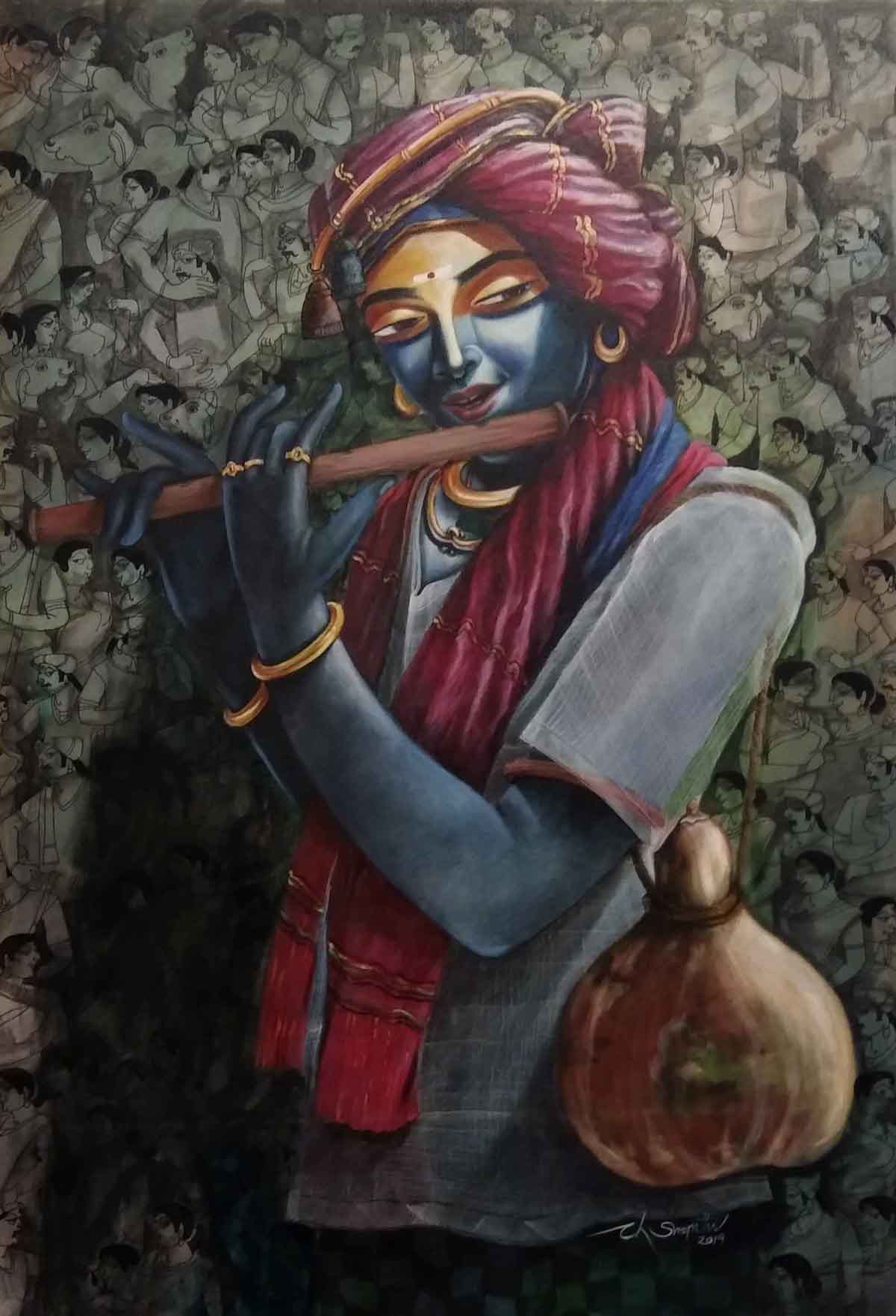 Figurative Painting with Acrylic on Canvas "Gopala" art by Chinnaa Sreepathi
