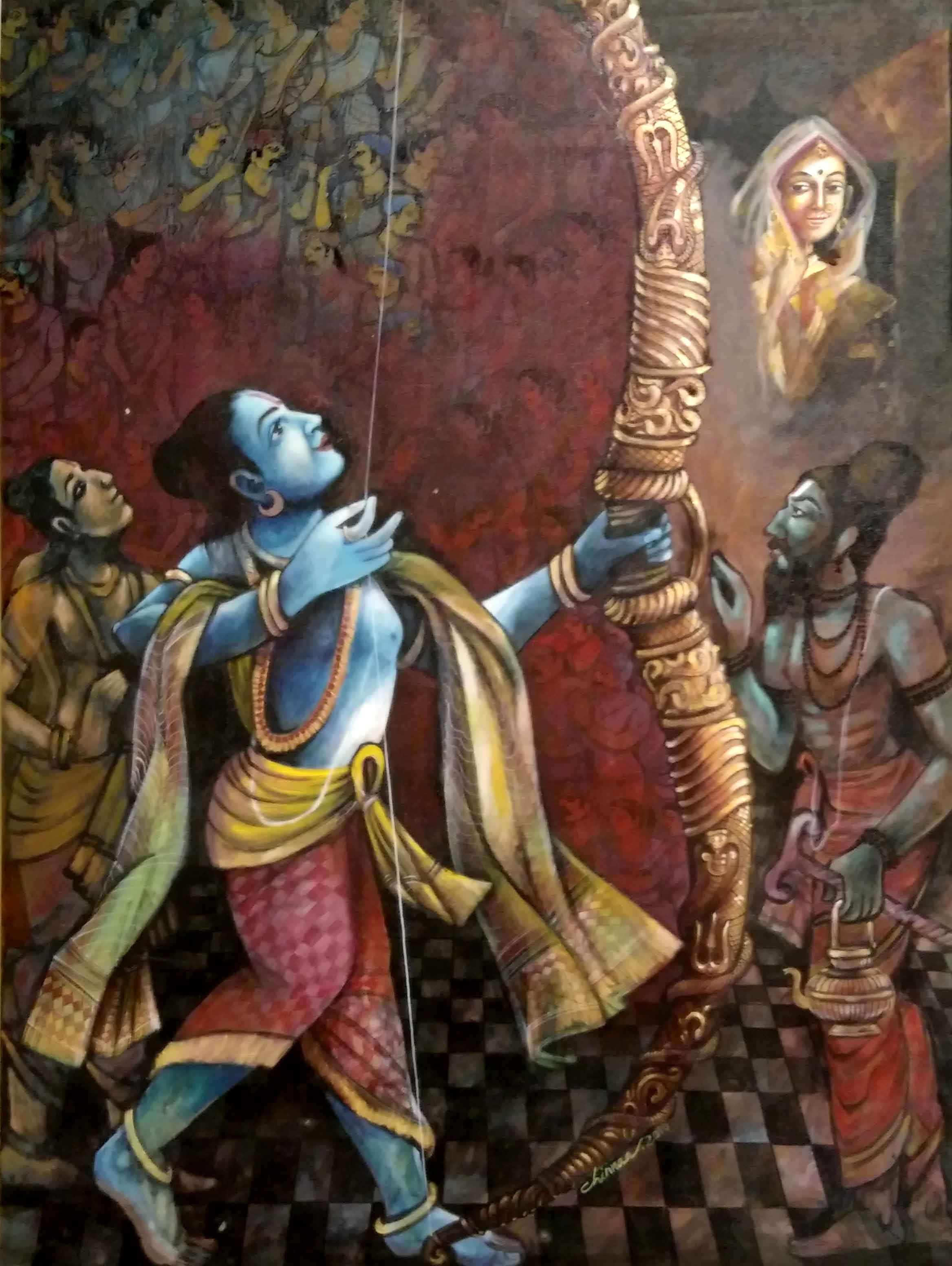 Figurative Painting with Acrylic on Canvas "Dhanurbhangam" art by Chinnaa  Sreepathi