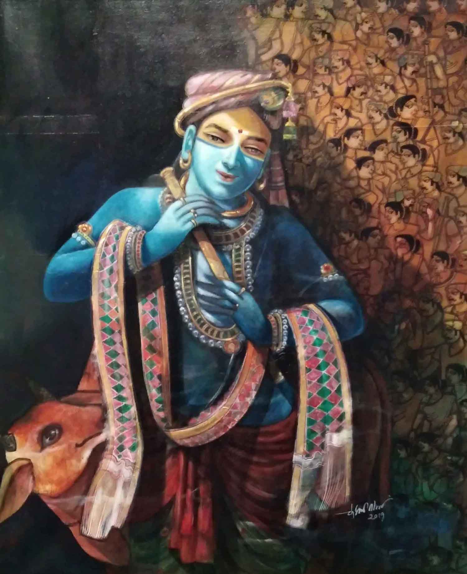 Figurative Painting with Acrylic on Canvas "Krishna" art by Chinnaa Sreepathi