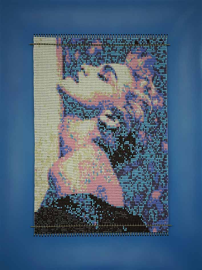 Figurative Tapestry with Seed Beads on Threads "“Ecstasy” (Madonna)" art by Emelda Heigrujam