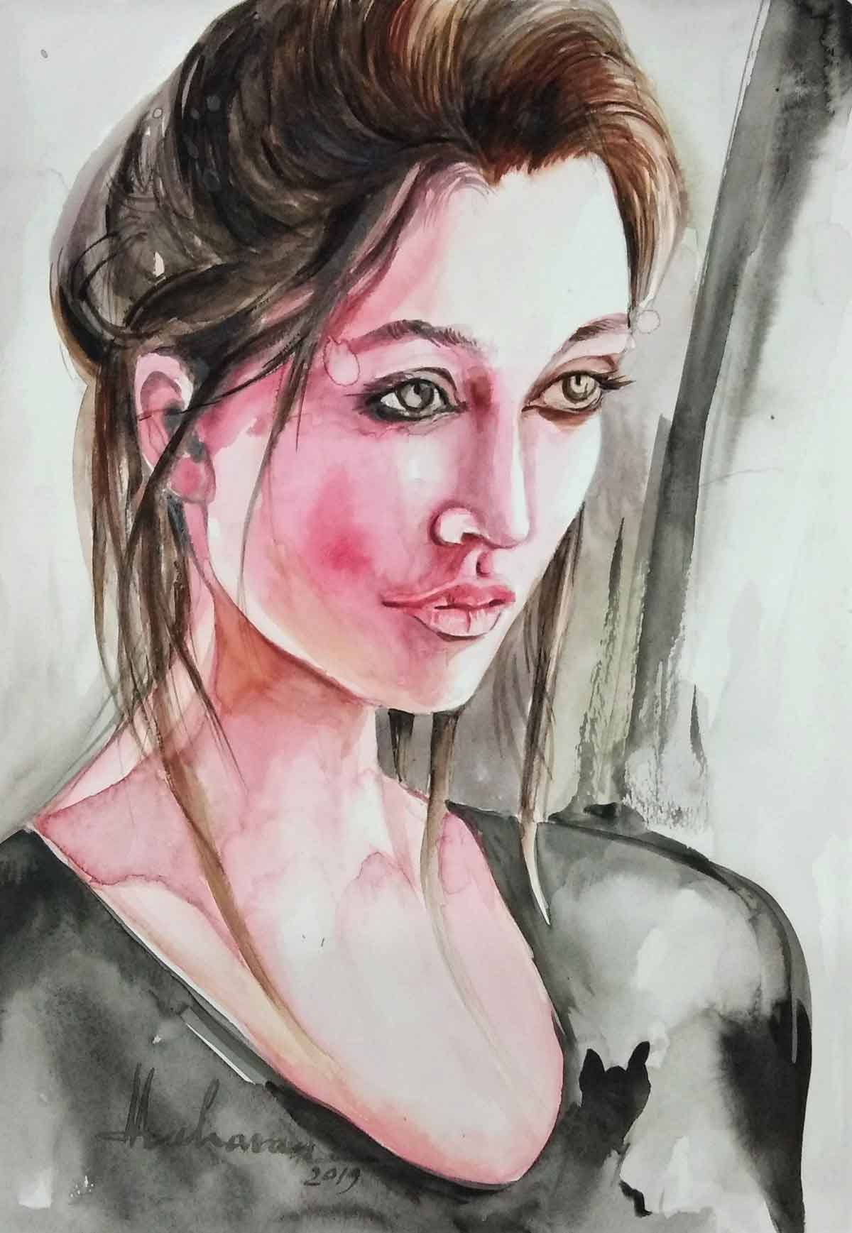 Semi Realistic Painting with Watercolor on Hand made paper "Model-3" art by Ganga Maharana