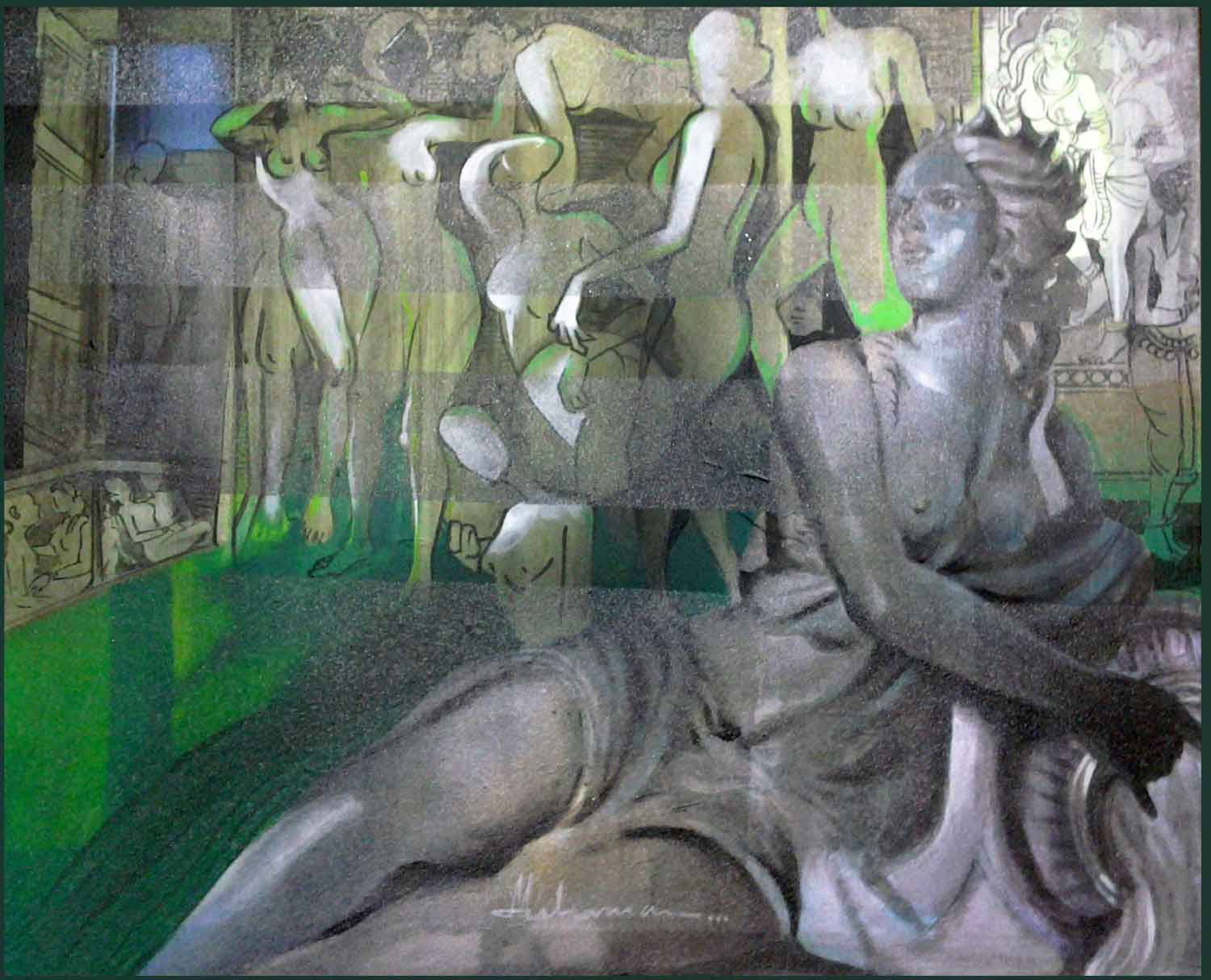 Semi Figurative Painting with Acrylic on Canvas "Impact 1" art by Ganga Maharana