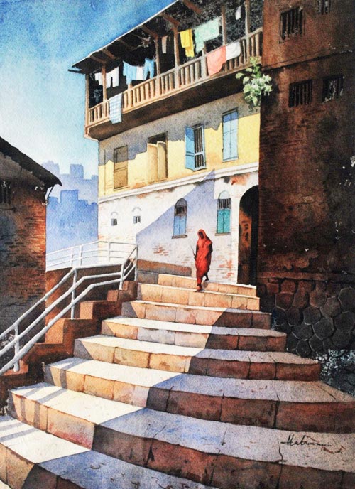 Realism Painting with Watercolor on Hand made paper "Untitled" art by Ganga Maharana