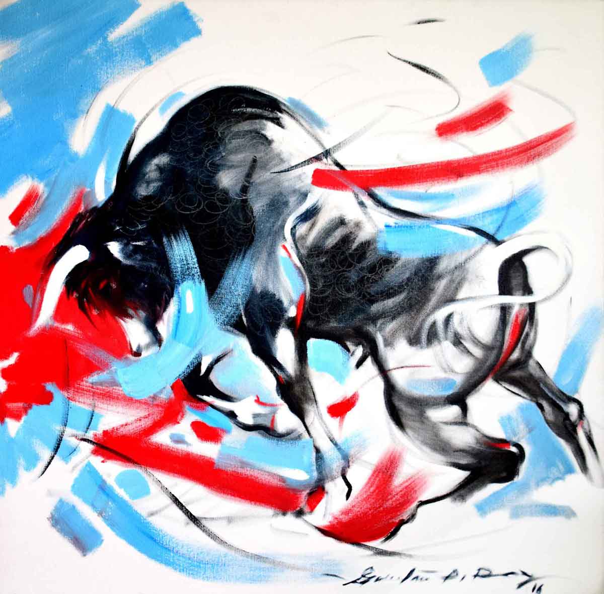 Figurative Painting with Oil on Canvas "Bull-1" art by Gautam Partho Roy