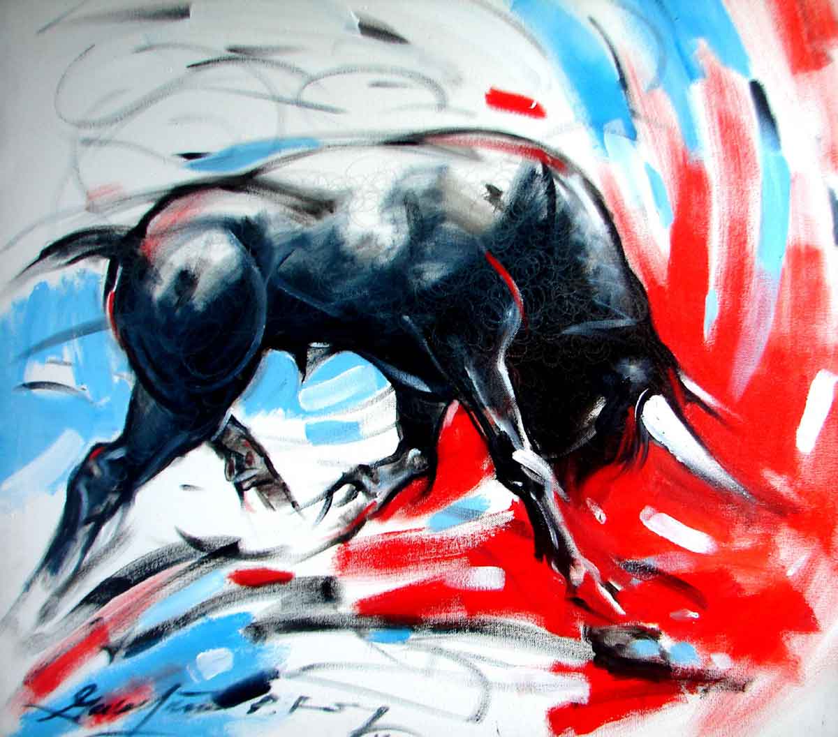 Figurative Painting with Oil on Canvas "bull-2" art by Gautam Partho Roy