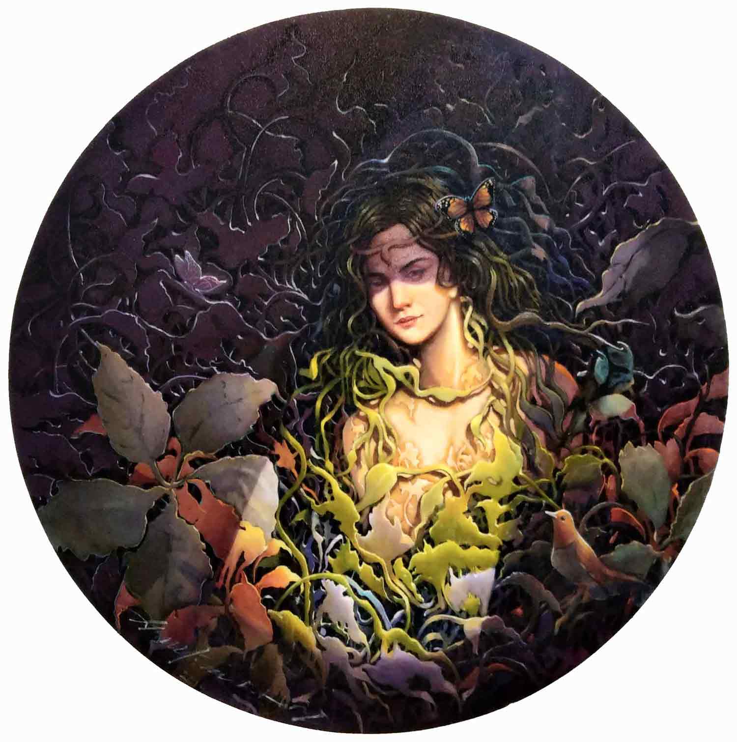 Figurative Painting with Oil on Canvas "Essence of leaves" art by Gautam Partho Roy