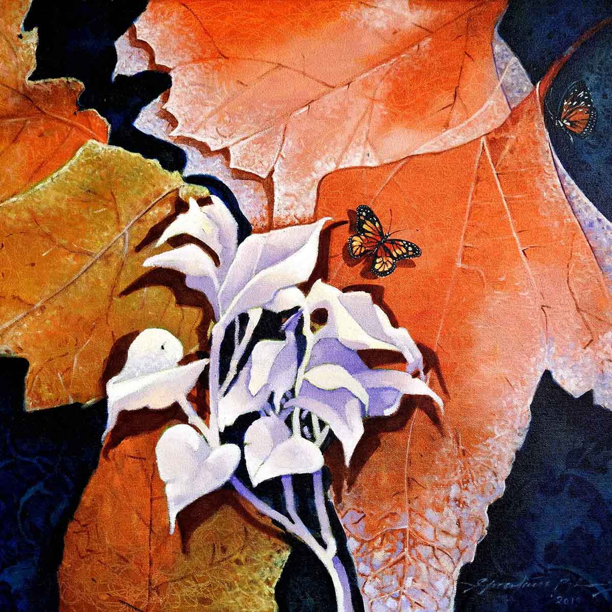 Conceptual Painting with Oil on Canvas "Essence of Leaves-1" art by Gautam Partho Roy
