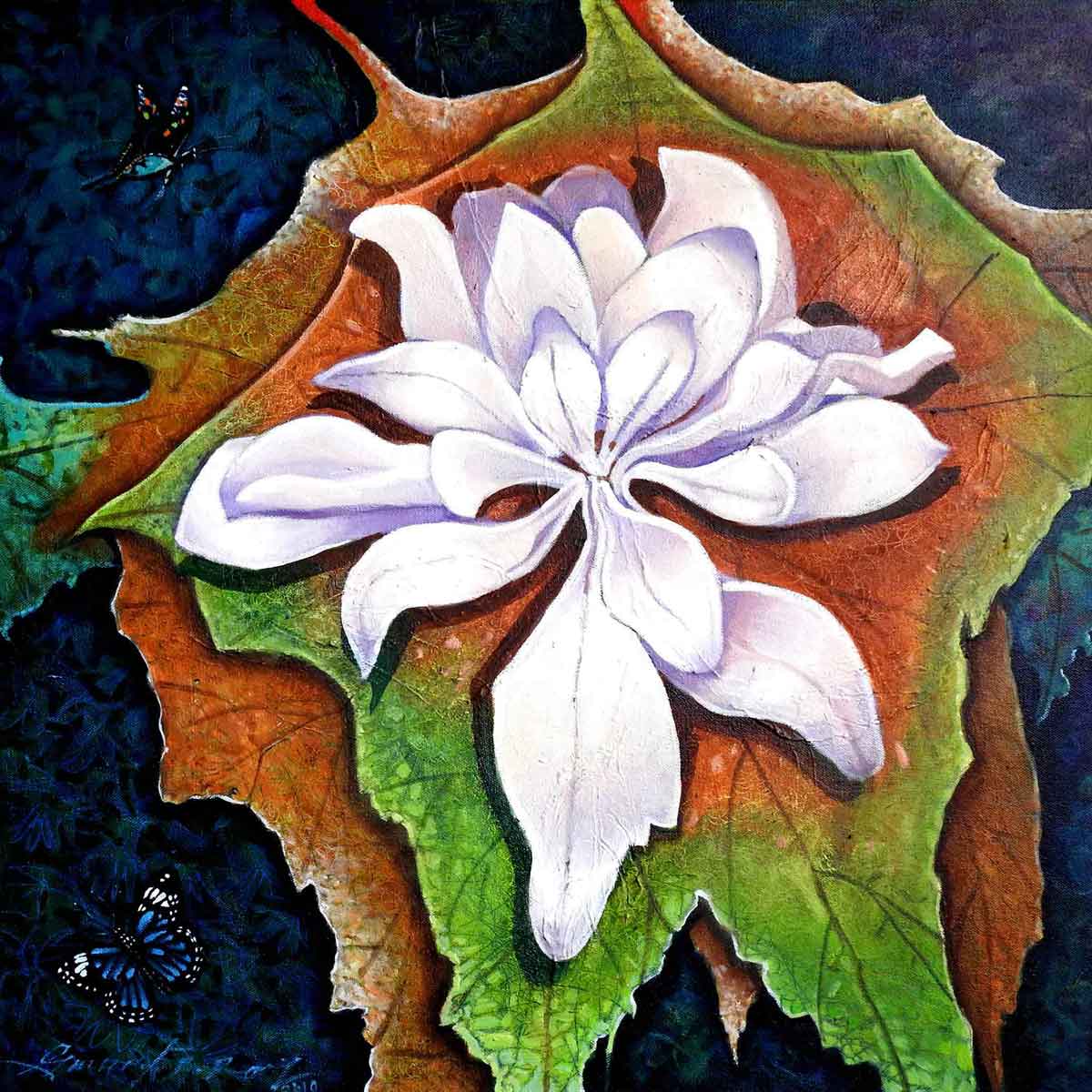 Conceptual Painting with Oil on Canvas "Essence of Leaves-2" art by Gautam Partho Roy