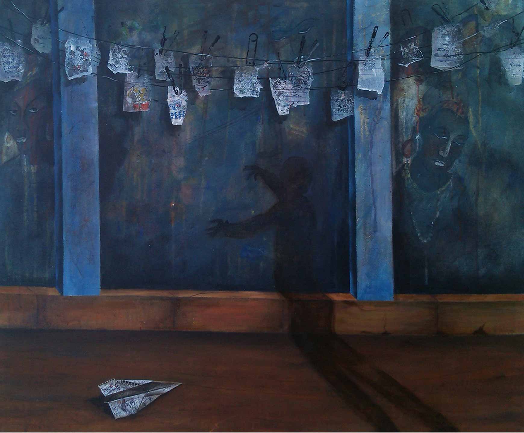 Contemporary Painting with Acrylic on Canvas "Shadow" art by Isha Bawiskar