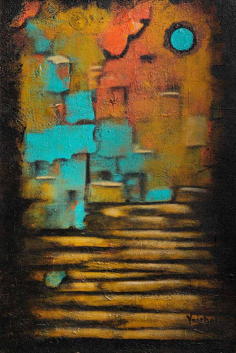 Abstract Painting with Acrylic on Canvas "Dwelling 1" art by Vaishali Rajapurkar