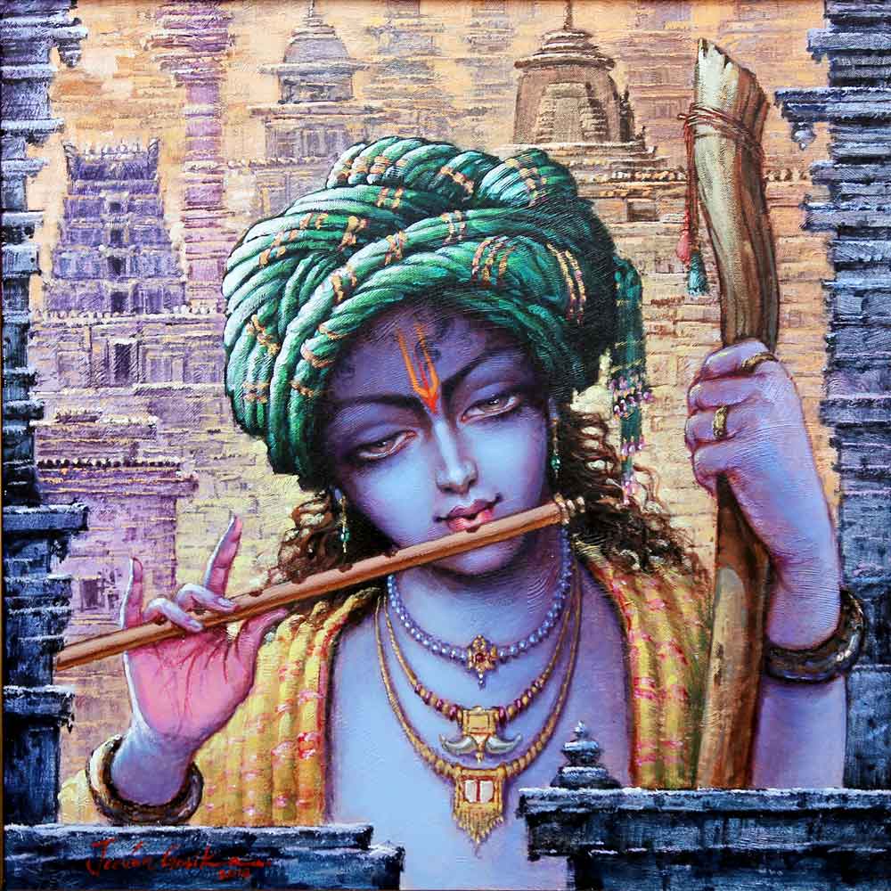 Realism Painting with Acrylic on Canvas "Krishna-2" art by Jeevan Gosika