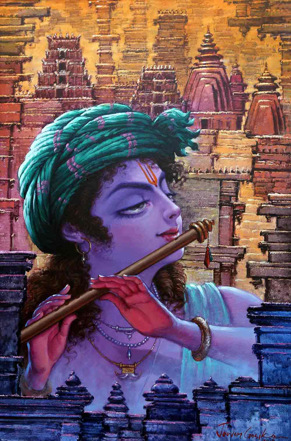 Realism Painting with Acrylic on Canvas "Krishna-4" art by Jeevan Gosika