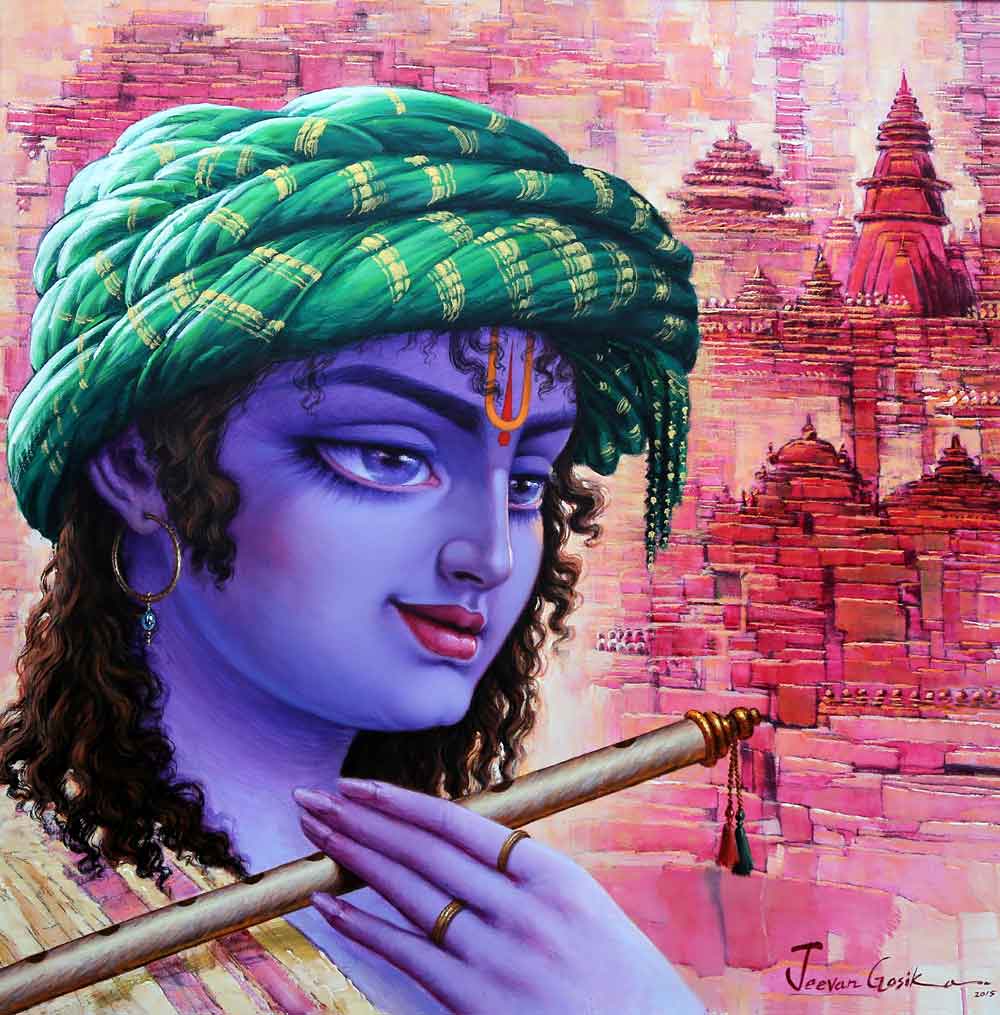 Realism Painting with Acrylic on Canvas "Krishna" art by Jeevan Gosika