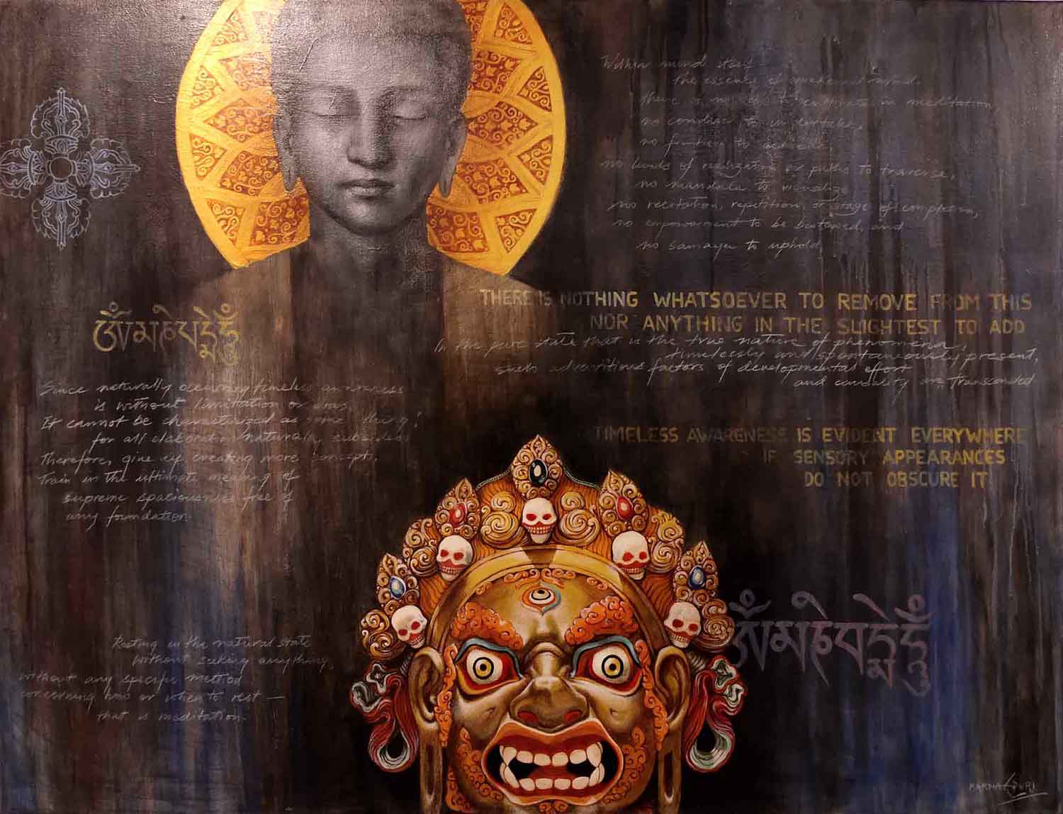 Figurative Painting with Mixed Media on Canvas "Yamantaka Mask" art by Karna Puri