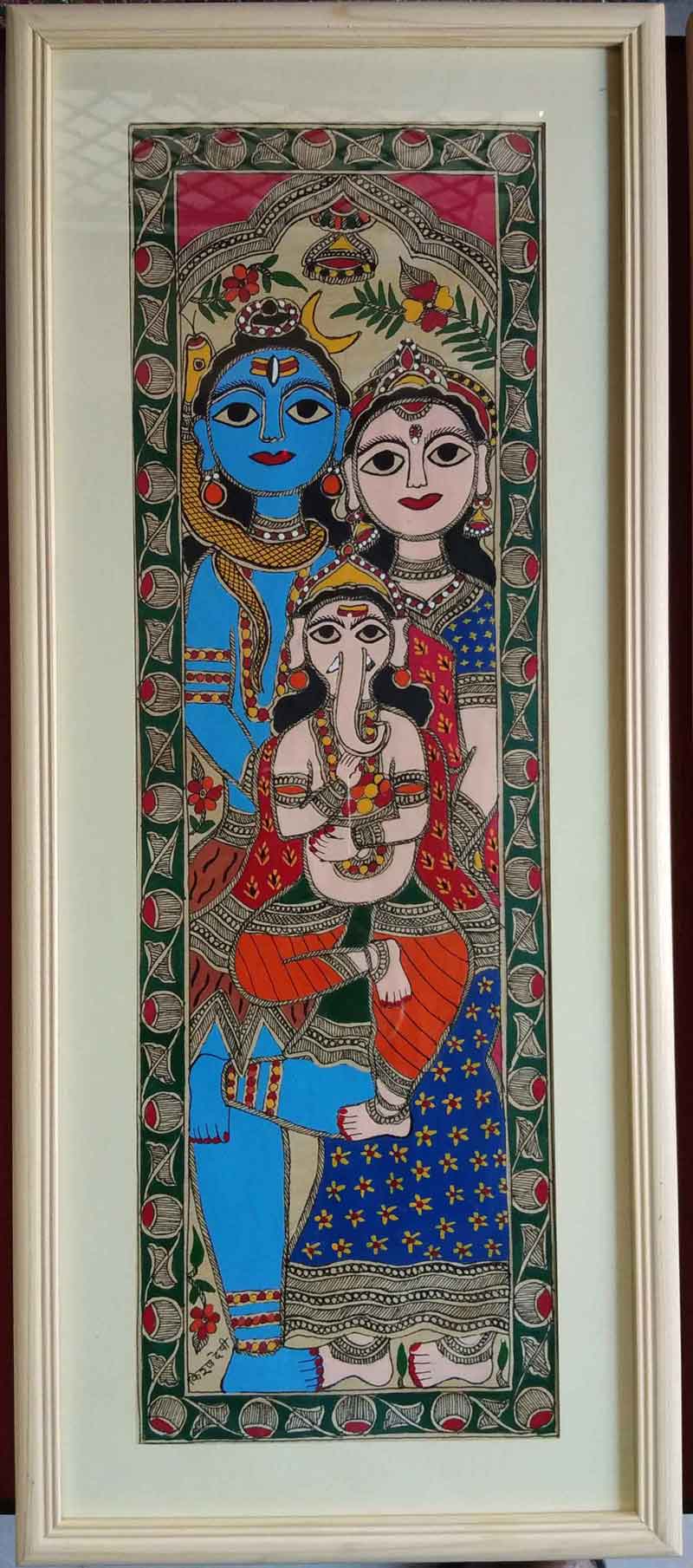 Buy Shiv-Parvati-Ganesh Painting with Natural colour on Paper by ...