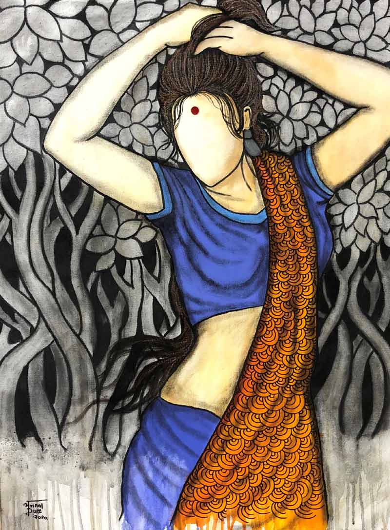 Figurative Painting with Mixed Media on Canvas "Swara" art by Mrinal  Dutt