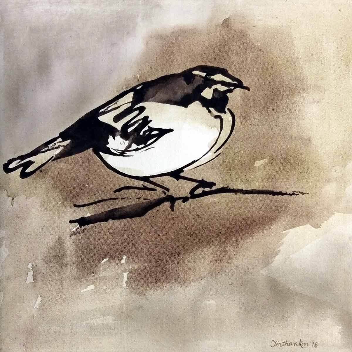 Semi Realistic Painting with Acrylic on Canvas "Sparrow" art by Tirthankar Biswas