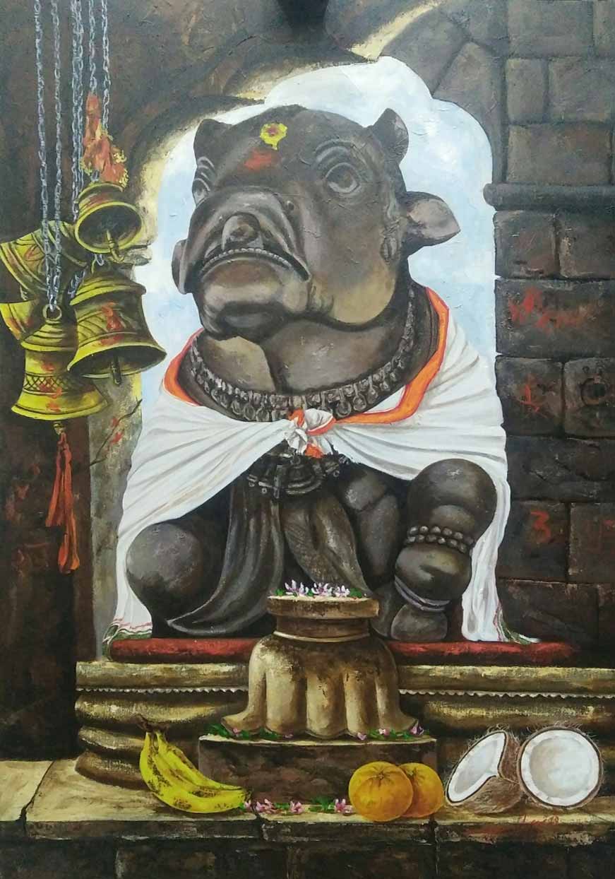 Realism Painting with Acrylic on Canvas "Nandi" art by Ghanshyam Kashyap