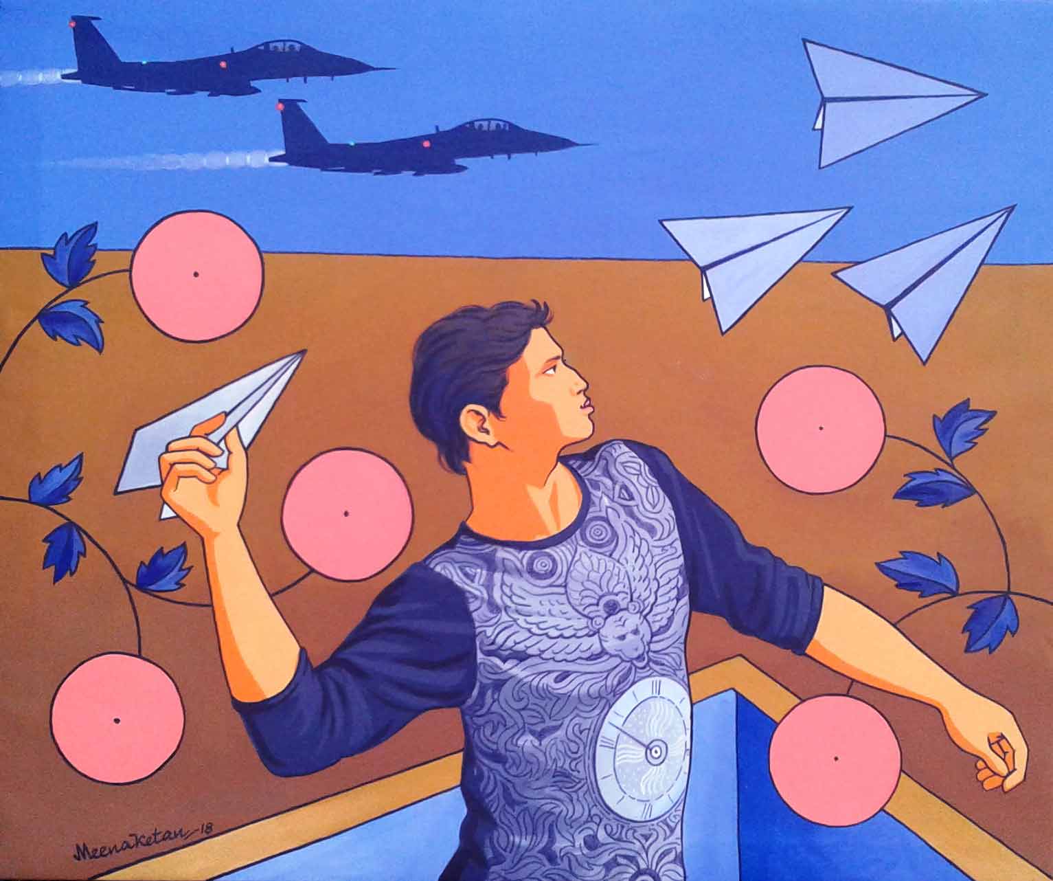Contemporary Painting with Acrylic on Canvas "Daredevil" art by Meenaketan Pattnaik