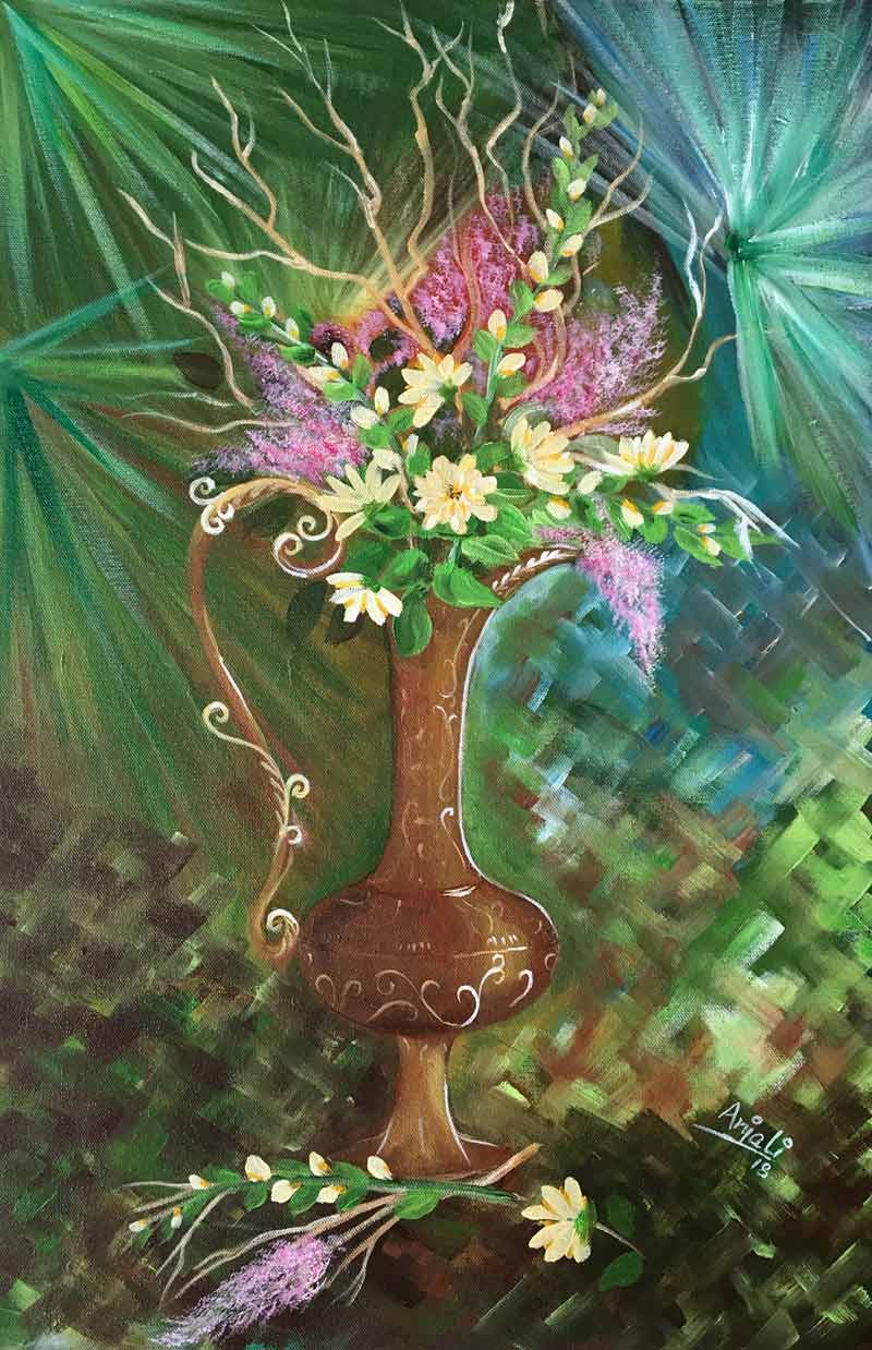 Semi Realistic Painting with Acrylic on Hard Board "Flowers-4" art by Anjali Mittal