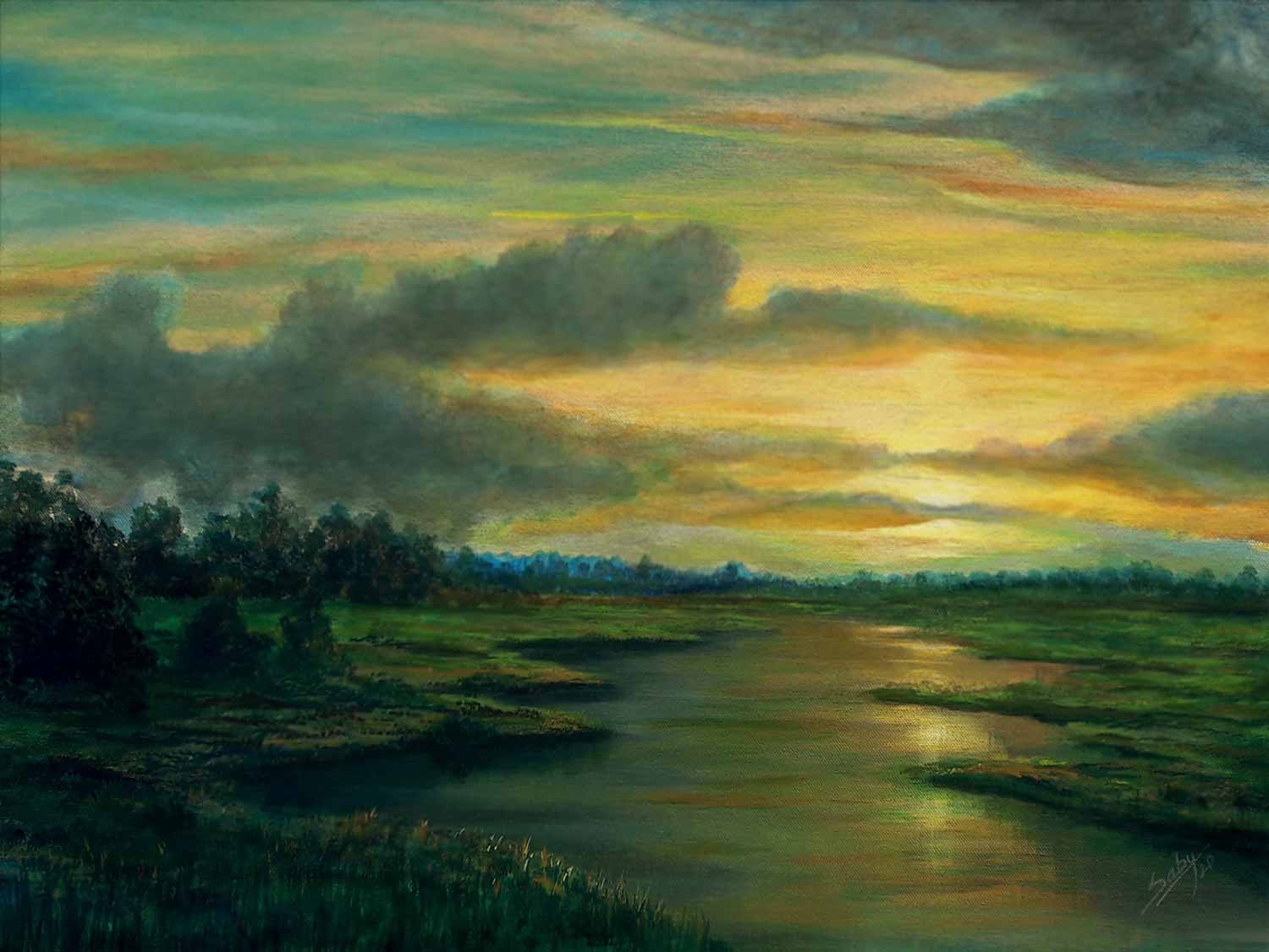 Realism Painting with Acrylic on Canvas "Colors of Evening" art by Seby Augustine