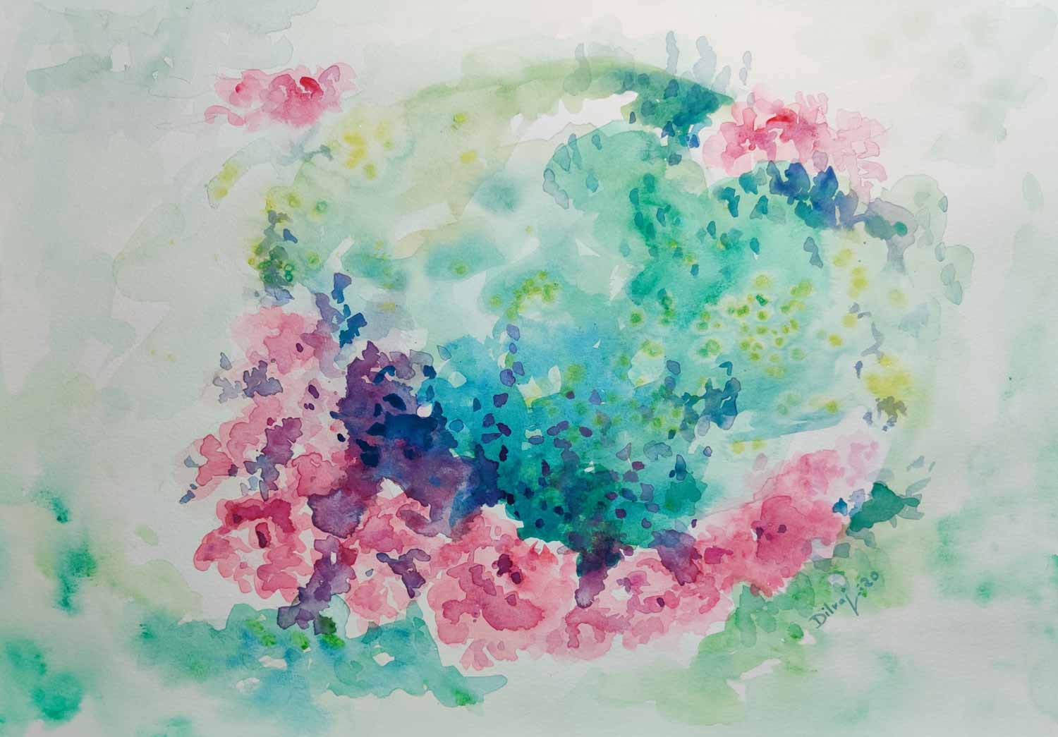 Contemporary Painting with Watercolor on Paper "Spring-2" art by Dilraj Kaur