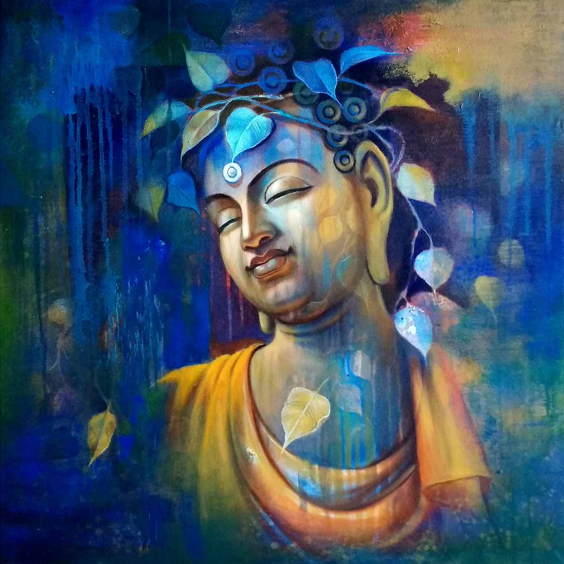 Realism Painting with Acrylic on Canvas "Buddha-1" art by Sanjay Lokhande
