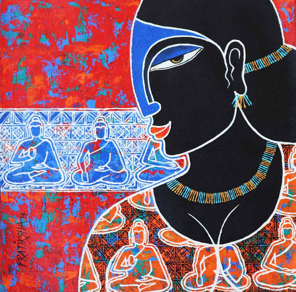 Folk Painting with Acrylic on Canvas "Yasodhara" art by Pratiksha Bothe