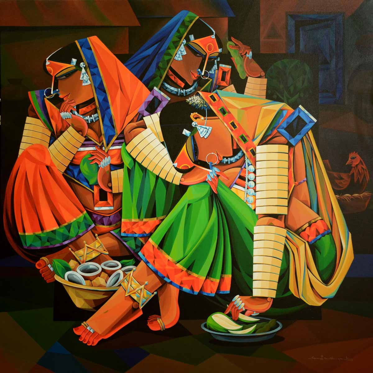 Figurative Painting with Acrylic on Canvas "Indian woman - 13" art by Ramavath Srinivas