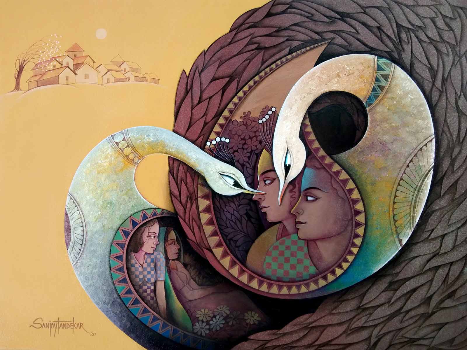 Figurative Painting with Acrylic on Canvas "Affection-20" art by Sanjay Tandekar