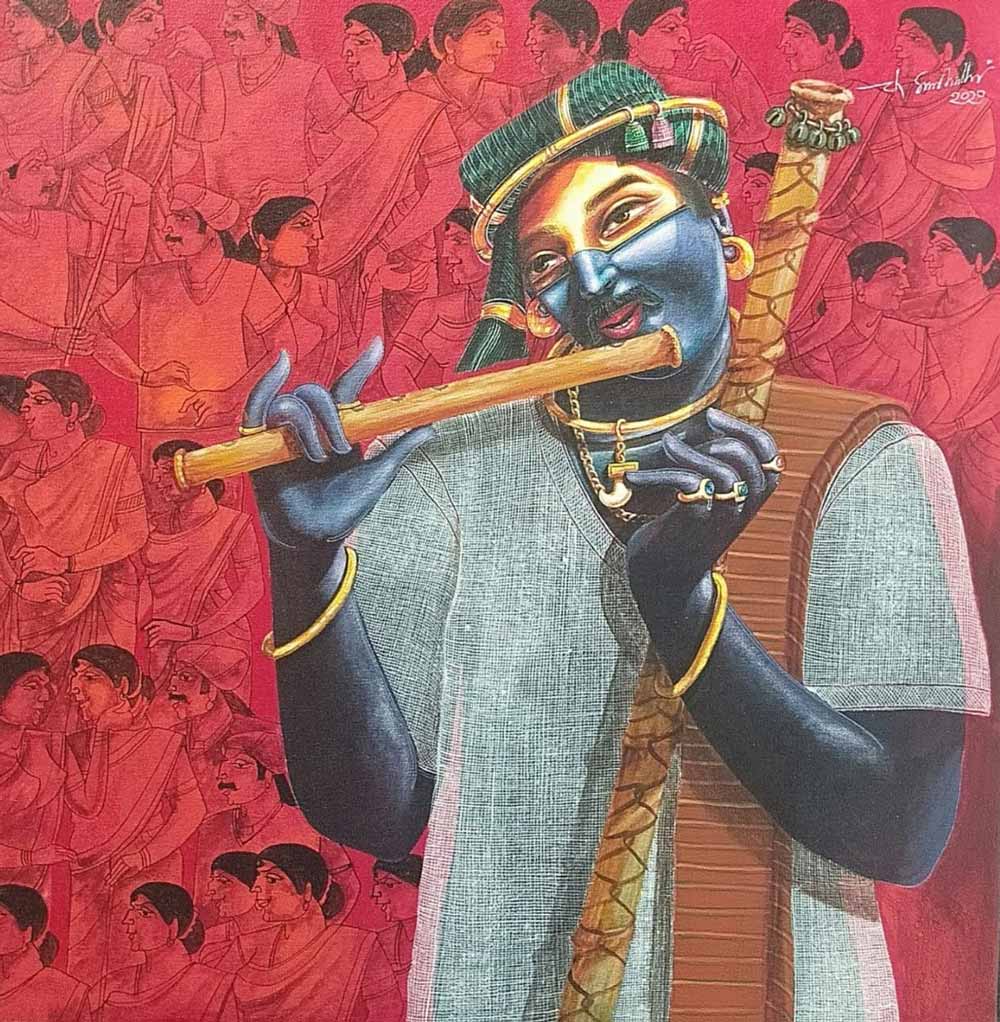Figurative Painting with Acrylic on Canvas "Village Man - 4" art by Chinnaa  Sreepathi