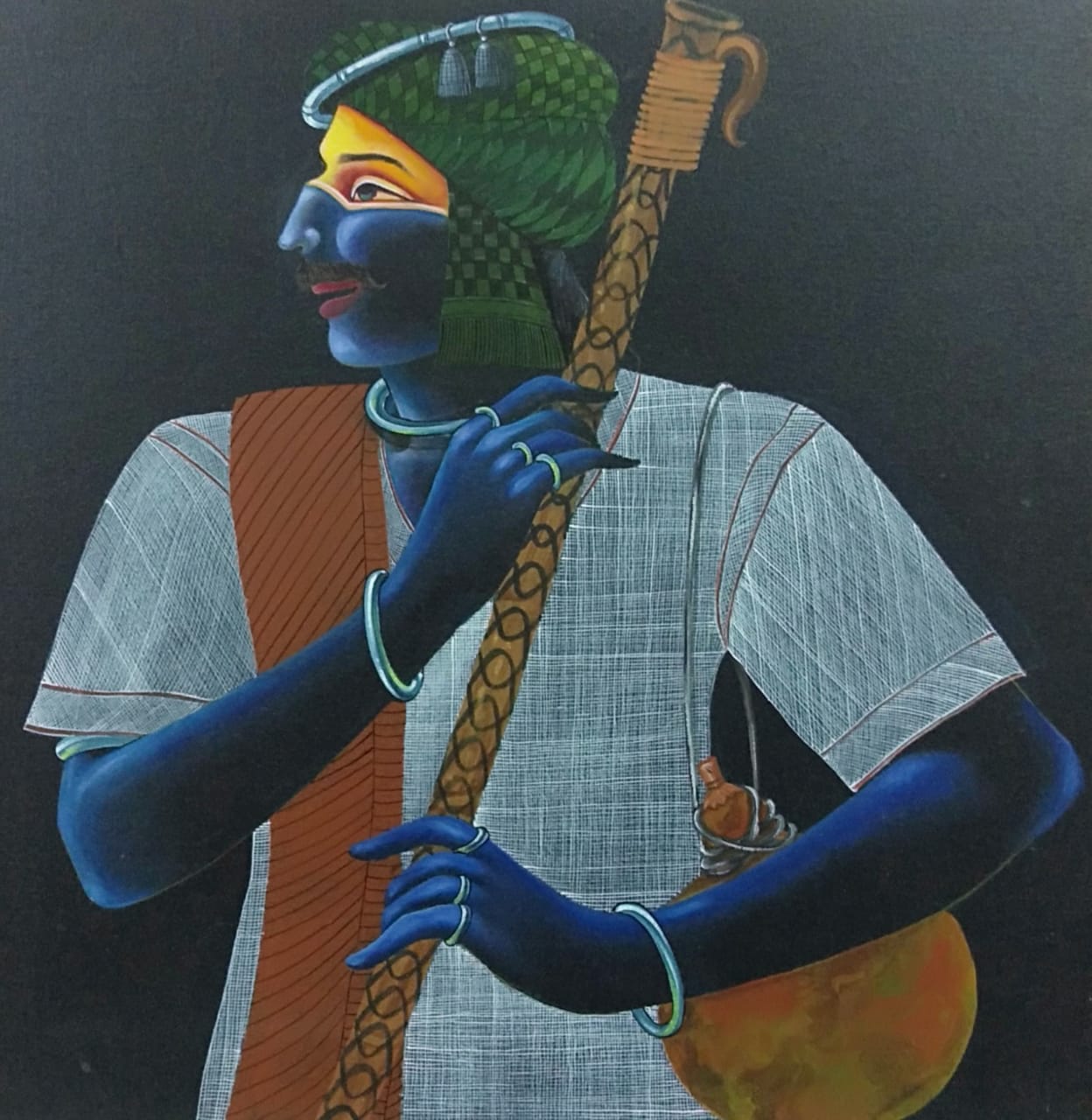Figurative Painting with Acrylic on Canvas "Village Man - 5" art by Chinnaa Sreepathi