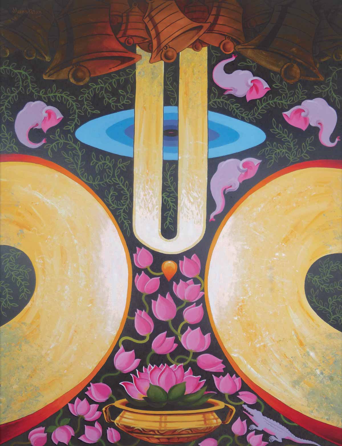 Conceptual Painting with Acrylic on Canvas "Padma 30 (Devotion) " art by Meenaketan Pattnaik