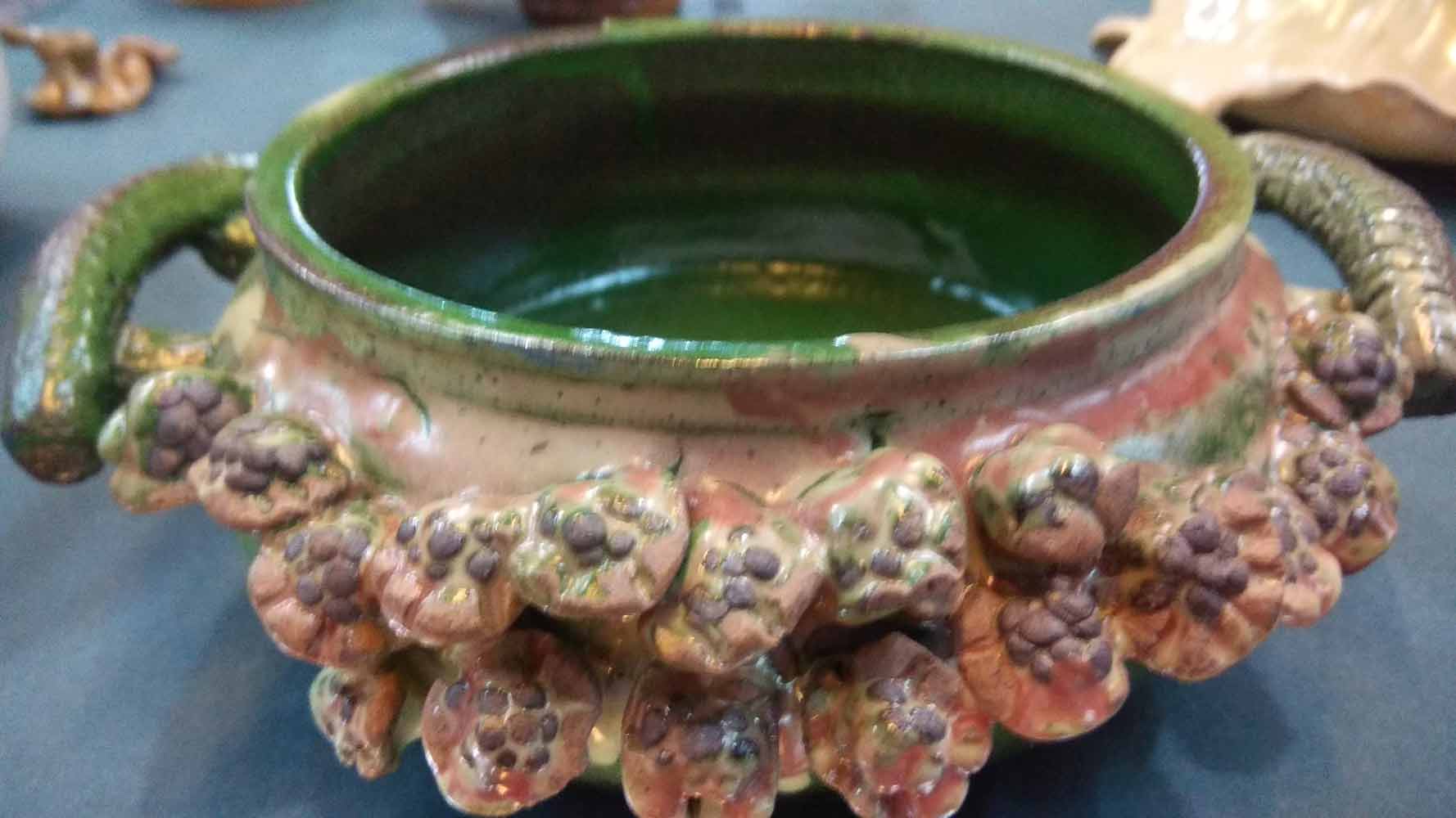 Pottery Sculpture with Ceramic"Flower Bowl Green" art by Neha Syyed