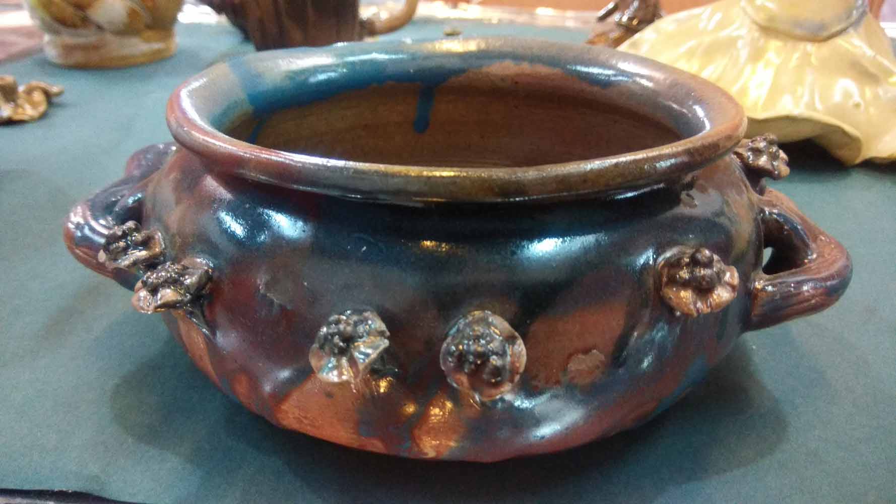 Pottery Sculpture with Ceramic"Flower Bowl Blue" art by Neha Syyed