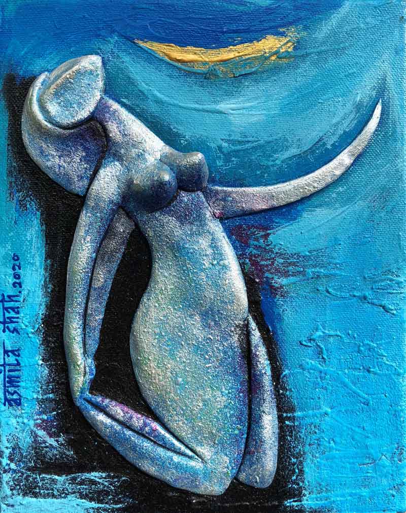 Figurative Painting with Mixed Media on Canvas "Moonlight" art by Asmita Shah