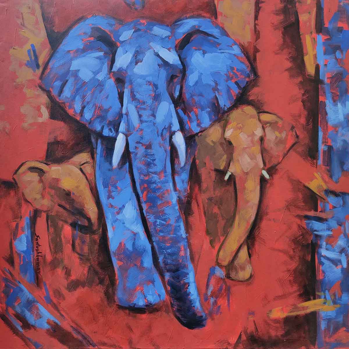 Semi Realistic Painting with Acrylic on Canvas "Elephant-3" art by Santoshkumar Patil