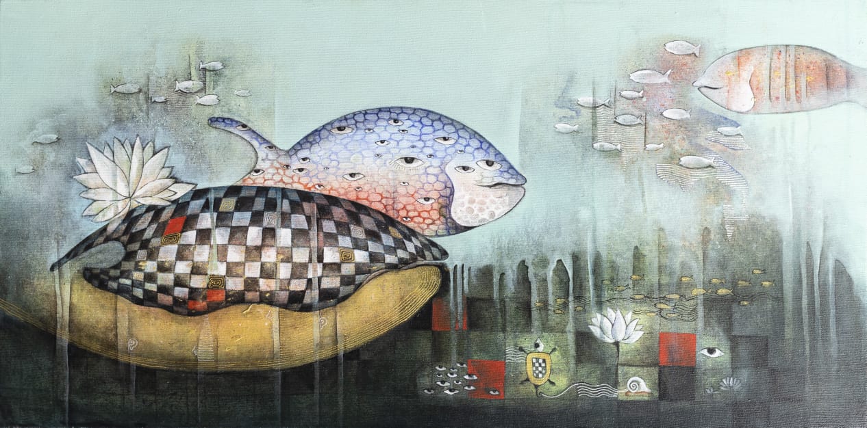 Contemporary Painting with Acrylic on Canvas "Underwater world-6" art by Pooja Mhatre