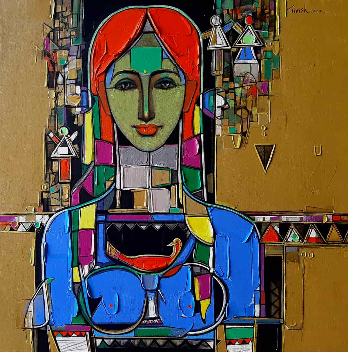 Figurative Painting with Acrylic on Canvas "Woman-3" art by Girish Adannavar 