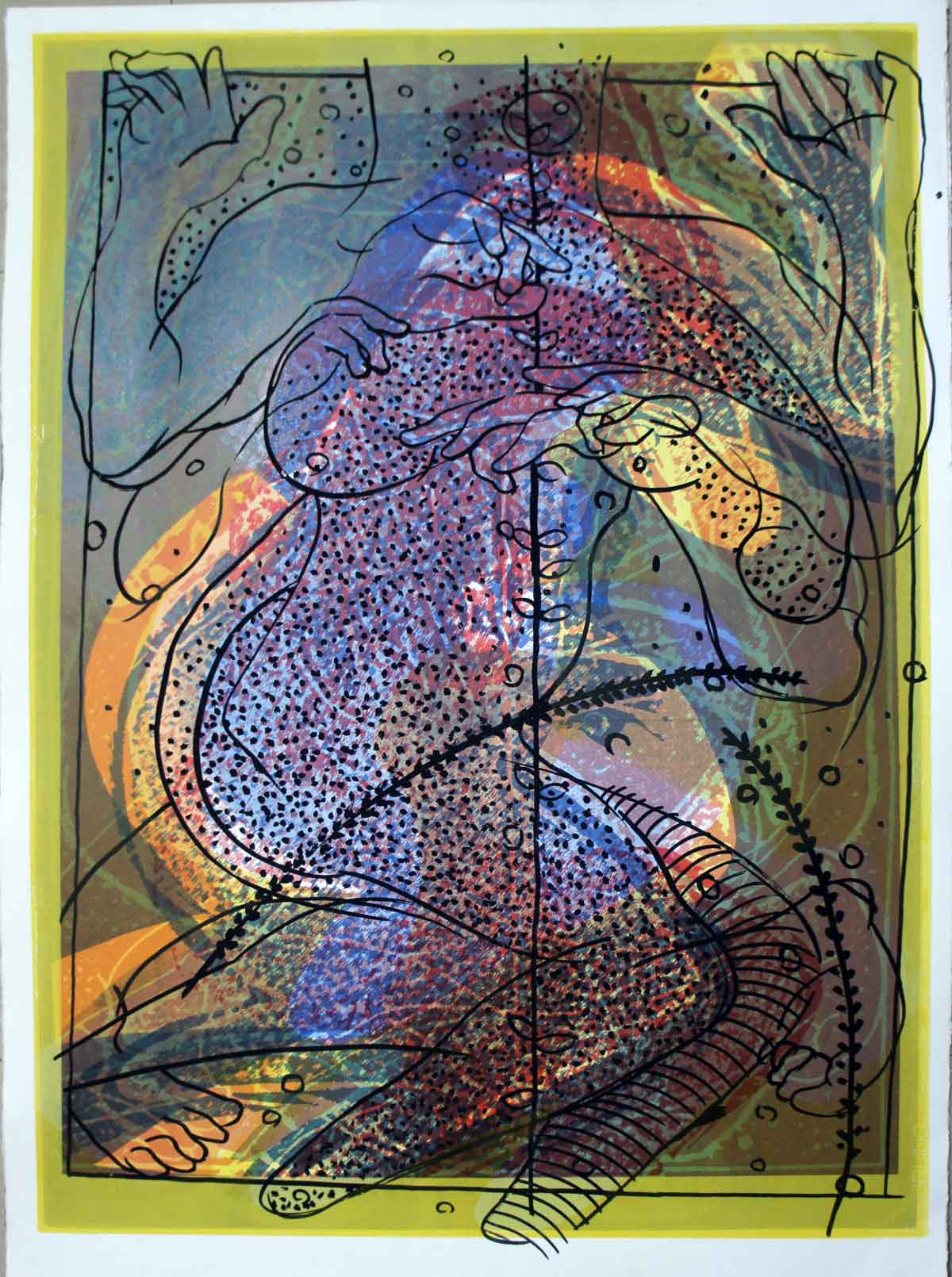 Contemporary Printmaking with Serigraph on Paper "Multiple Encounters-2" art by Ananda Moy Banerji