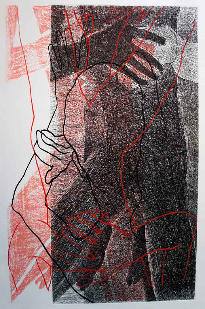 Contemporary Printmaking with Serigraph on Paper "Multiple Encounters-D" art by Ananda Moy Banerji