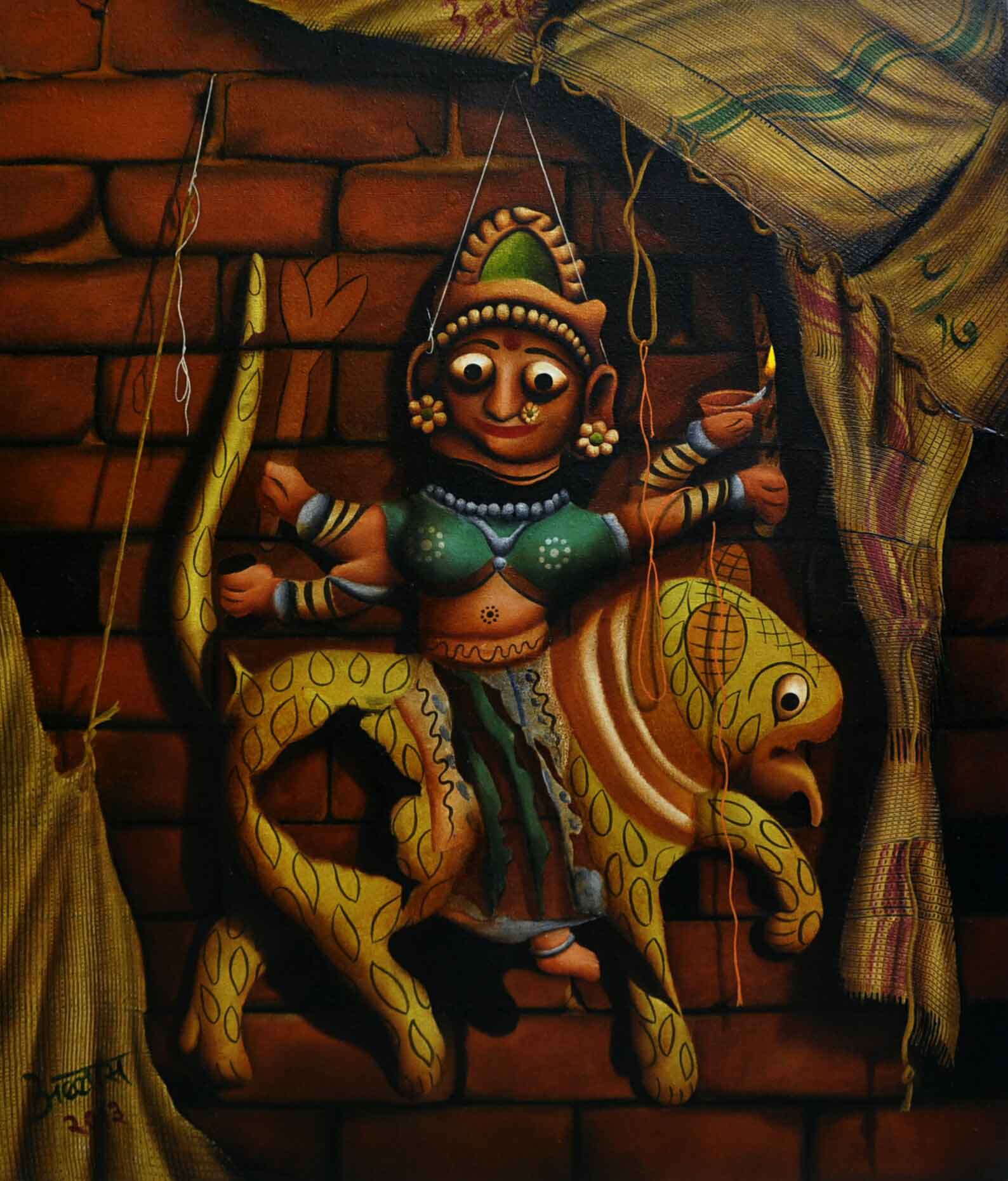 Figurative Painting with Oil on Canvas "Durga" art by Abbas Batliwala
