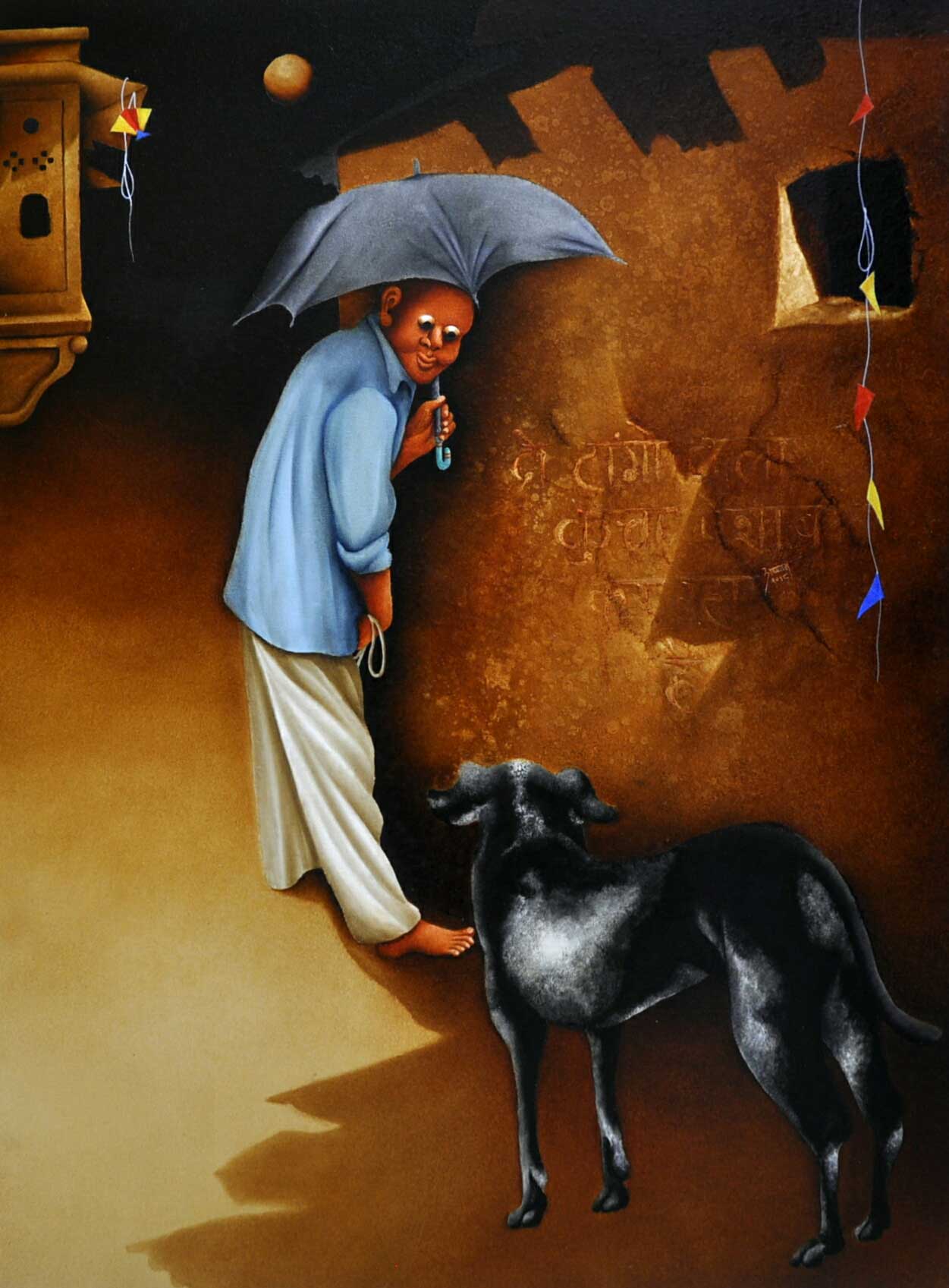 Figurative Painting with Oil on Canvas "Kutta (Dog)" art by Abbas Batliwala